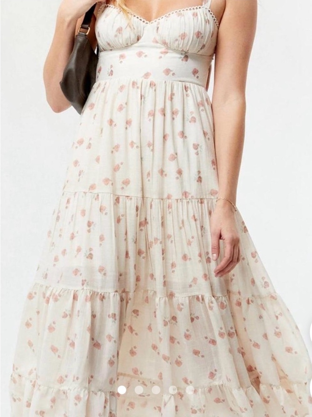 L.A. Hearts Ivory Floral Tiered Maxi Dress with Pink Rose Print